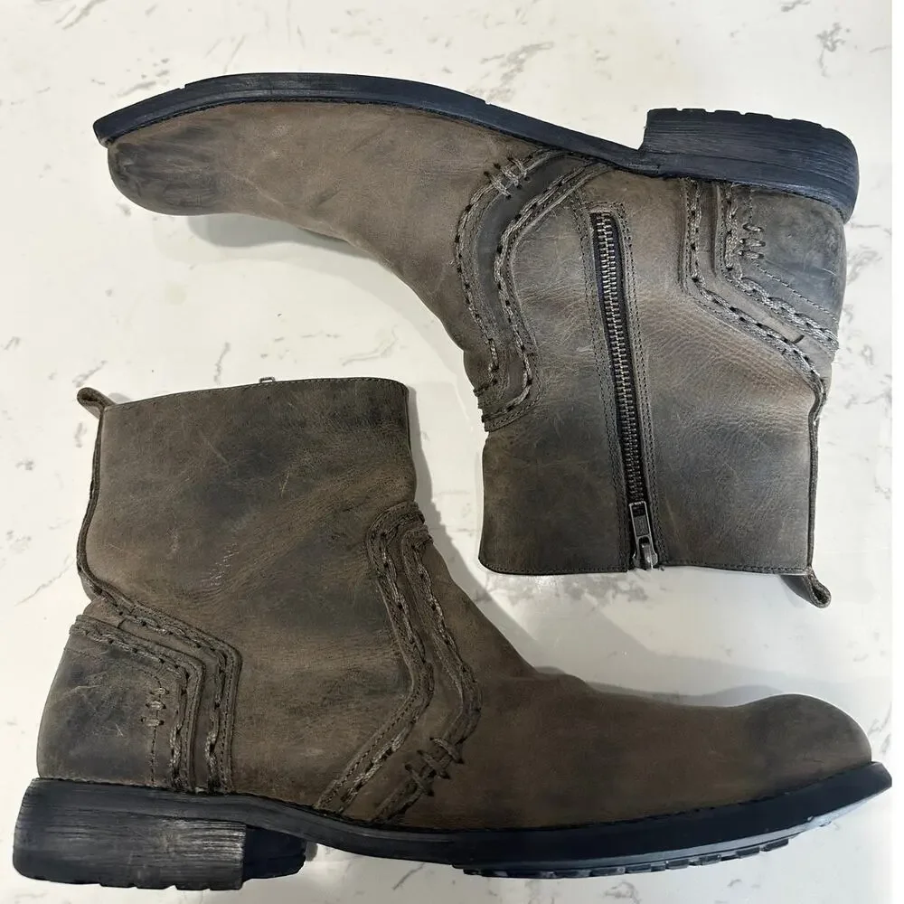 Bed Stu Revolution Distressed Leather Zip Ankle Moto Boots Gray Men’s 11.5